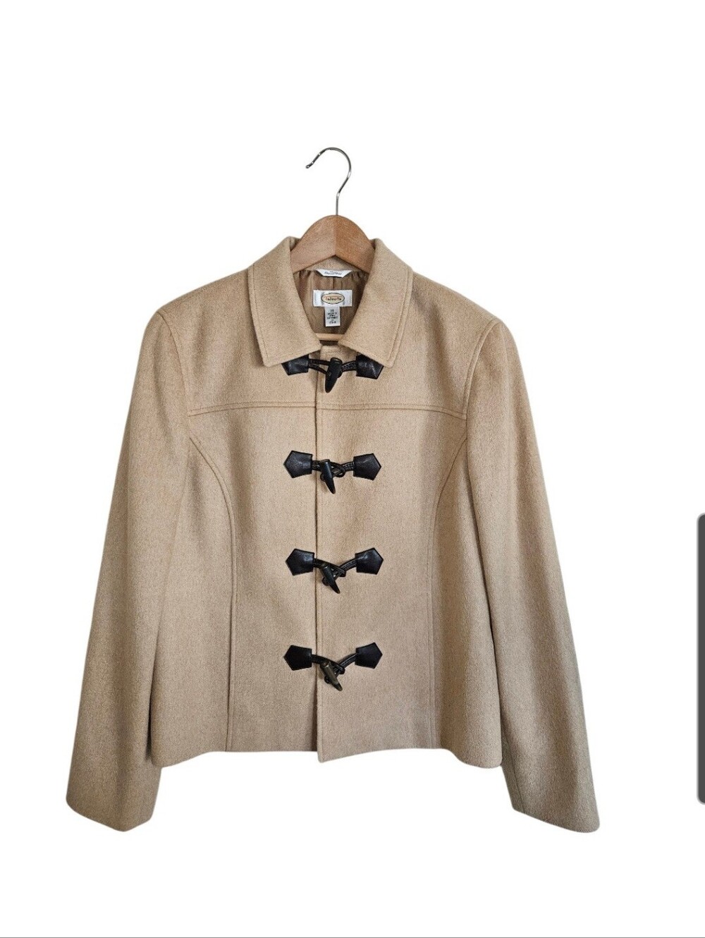 Vintage Talbots Camel Hair Beige Toggle Short Duffle Coat Size 10 (M)